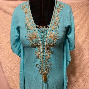 Lilly Pulitzer Chai Caftan sea side Aqua sz XXS/XS